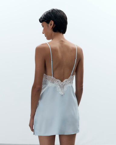 Isabella Sottoveste Corta in Raso Luxe Azzurro Ghiaccio/Bianco