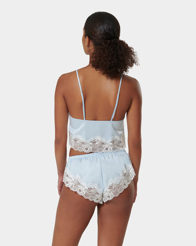 Isabella Set Top e Short in Raso Luxe Azzurro Ghiaccio / Bianco