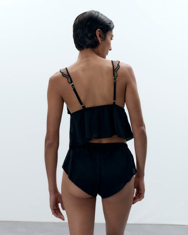 Marabel Set Top e Short in Raso Luxe Nero/Trasparente