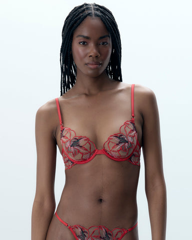 Asha Reggiseno Floreale Rosso/Trasparente