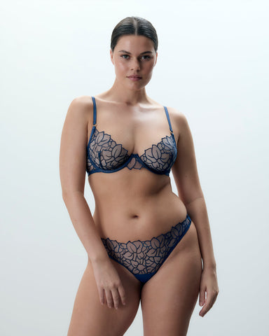 Laurel Slip Ricamato a Foglie Blu Navy