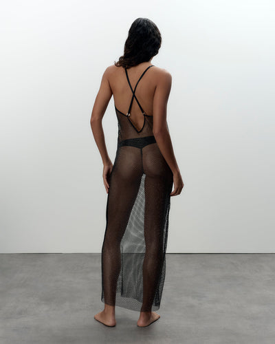 Noor Sottoveste in Mesh Trasparente/Nera