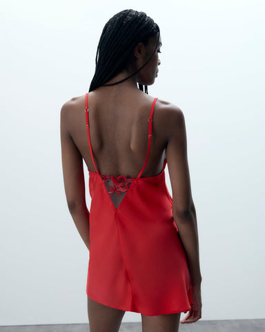 Lavanya Sottoveste in Raso Ricamato Rossa