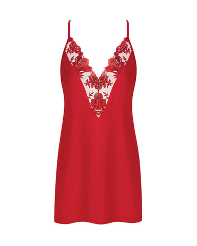 Lavanya Sottoveste in Raso Ricamato Rossa