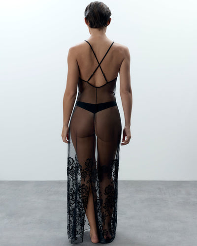 Penelope Sottoveste Lunga Nera/Trasparente