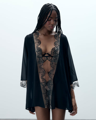 Marisa Kimono in Chiffon Nero/Trasparente
