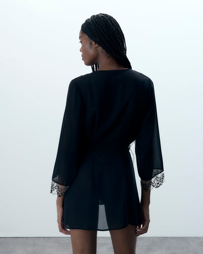 Marisa Kimono in Chiffon Nero/Trasparente