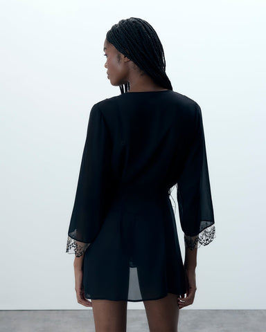 Marisa Kimono in Chiffon Nero/Trasparente