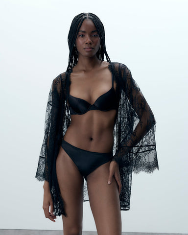 Madeline Kimono in Pizzo Trasparente Nero