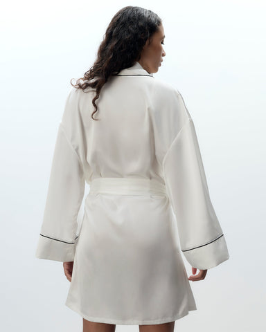 Lydia Kimono in Raso Crema/Nero