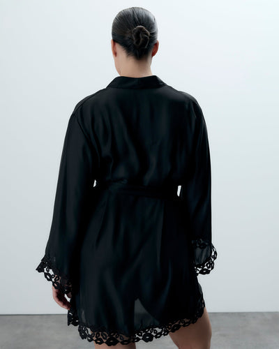Marian Kimono in Chiffon Ricamato Nero