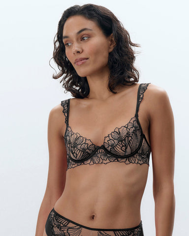 Amarosa Reggiseno Ricamato Floreale Nero
