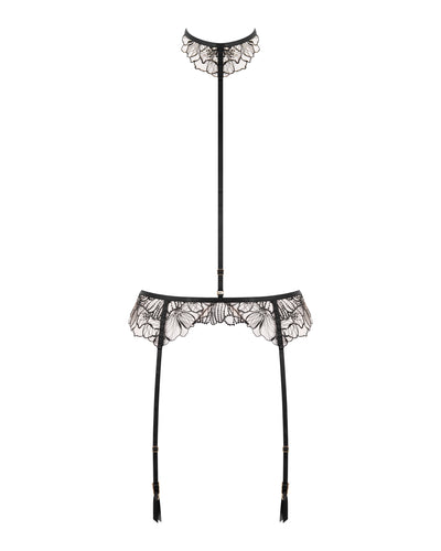 Amarosa Reggicalze con Harness Removibile Ricamata Floreale Nero
