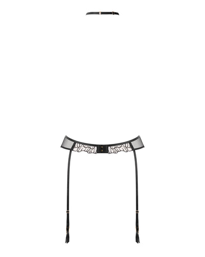 Amarosa Reggicalze con Harness Removibile Ricamata Floreale Nero