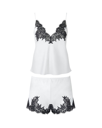 Anastasia Set Top e Shorts in Raso di Lusso Avorio/Nero