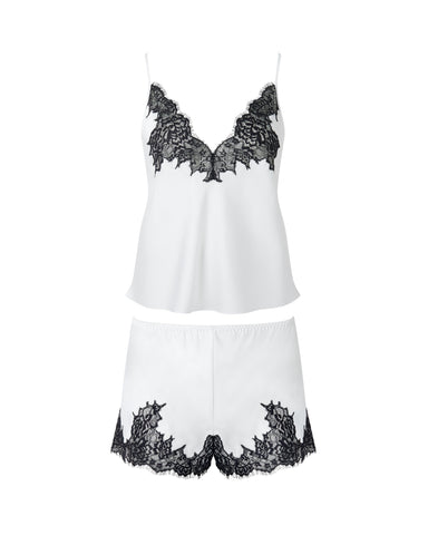 Anastasia Set Top e Shorts in Raso di Lusso Avorio/Nero
