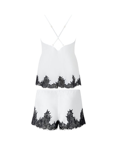 Anastasia Set Top e Shorts in Raso di Lusso Avorio/Nero