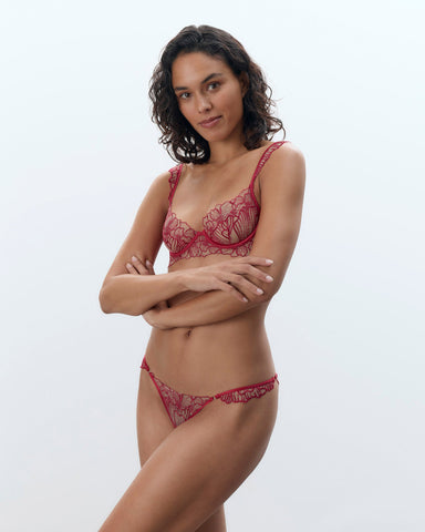Amarosa Slip Aperto Ricamato Floreale Rosa