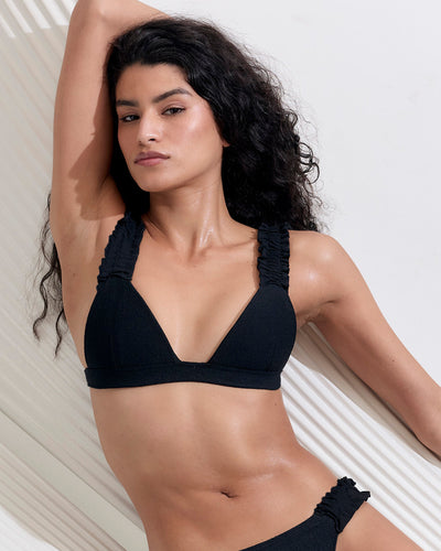 Flores Bikini Top con Volant Nero