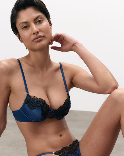 Ida Reggiseno a Coppa Rigida in Satin di Lusso Blu/Nero
