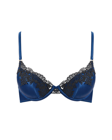 Ida Reggiseno a Coppa Rigida in Satin di Lusso Blu/Nero