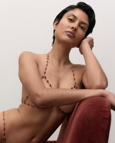 Mimi Reggiseno Crystal Aperto a Triangolo Rosso/Oro